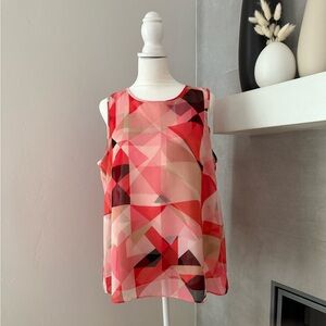 VINCE CAMUTO SLEEVELESS SORBET SQUARES DOUBLE LAYER BLOUSE TOP.  Taffy Pink